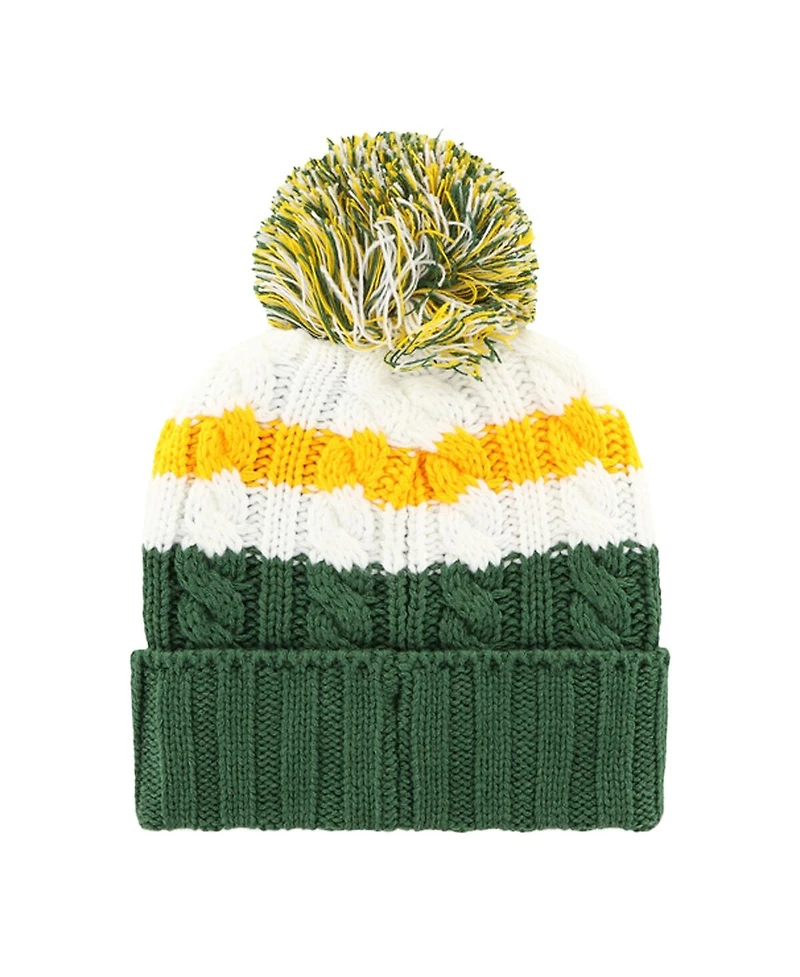 Women's '47 Brand White, Green Oakland Athletics Ashfield Cuffed Knit Hat with Pom
