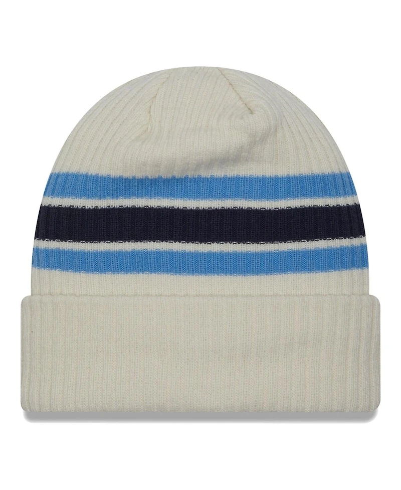 Men's New Era Cream Tennessee Titans Team Stripe Cuffed Knit Hat
