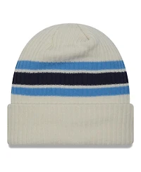 Men's New Era Cream Tennessee Titans Team Stripe Cuffed Knit Hat