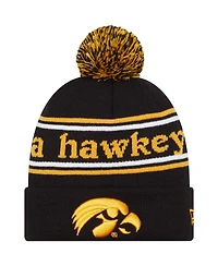 Men's New Era Black Iowa Hawkeyes Marquee Cuffed Knit Hat with Pom