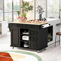 Streamdale Mobile Kitchen Cart with Rubber Wood Desktop and 5 Draws - 53" Length