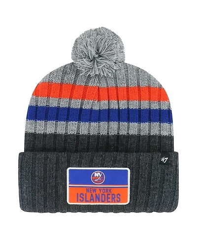 Men's '47 Brand Gray New York Islanders Stack Patch Cuffed Knit Hat with Pom