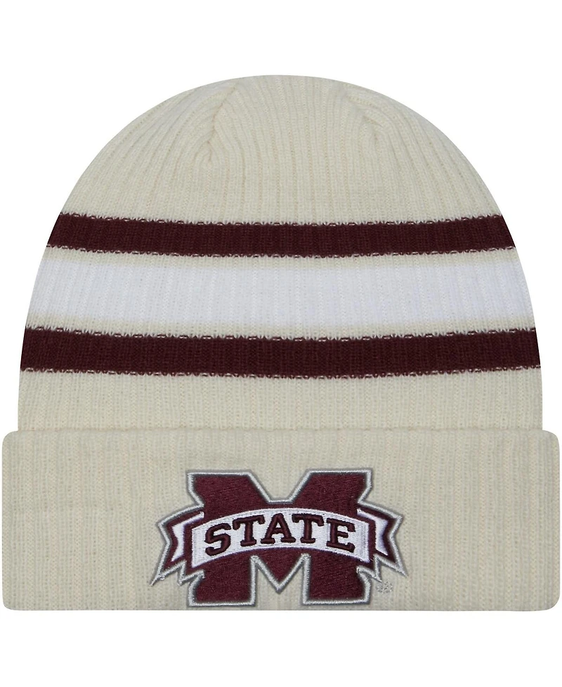Men's New Era Cream Distressed Mississippi State Bulldogs Vintage-Like Cuffed Knit Hat