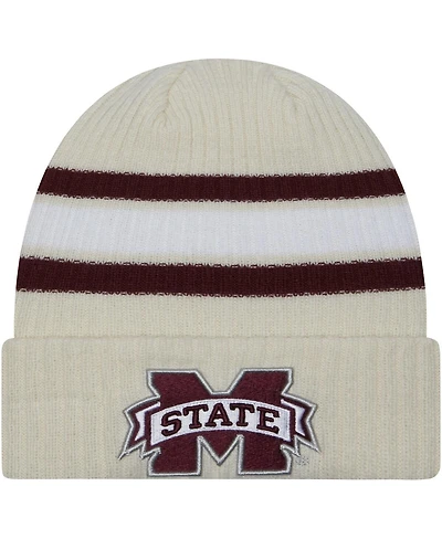 Men's New Era Cream Distressed Mississippi State Bulldogs Vintage-Like Cuffed Knit Hat