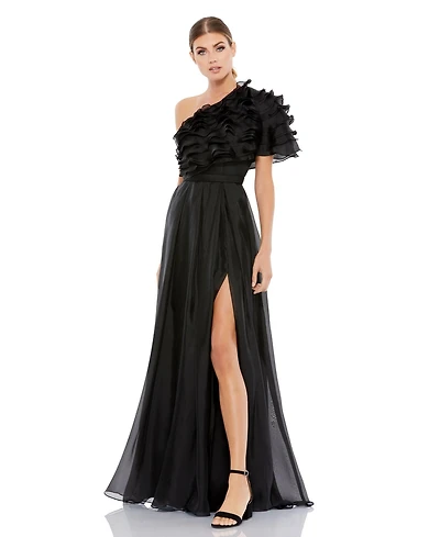 Mac Duggal Women's Ieena Satin Puff Shoulder Rhinestone Encrusted Gown