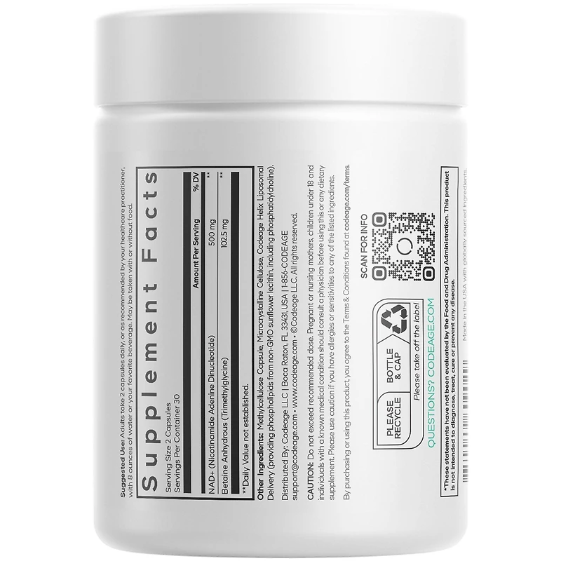 Codeage Liposomal Nad+ Supplement - Nad Nicotinamide Adenine Dinucleotide Coenzyme Pills - 500 mg Nad+ Per Serving & Betaine Anhydrous