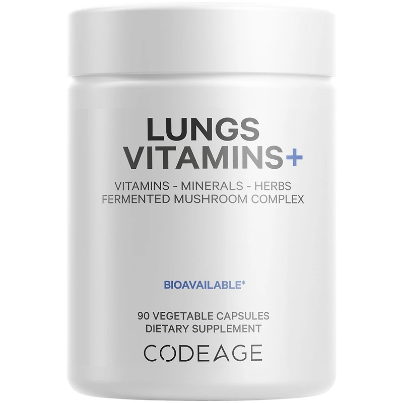 Codeage Lungs Vitamins, A, C, D, E, B6, Milk Thistle Lung Supplement, Zinc & Magnesium, Cordyceps, Reishi, Chaga, Poria, Tylophora, Ginger, Peppermint