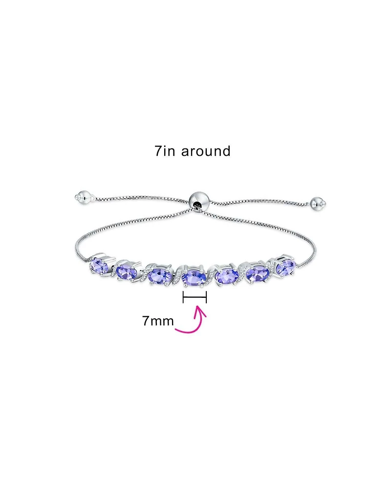 Bling Jewelry 9.25 Ctw s Zircon Accent Lavender Purple Natural Tanzanite Bolo Tennis Bracelet For Women Adjustable 7-8 Inch Sterling Silver