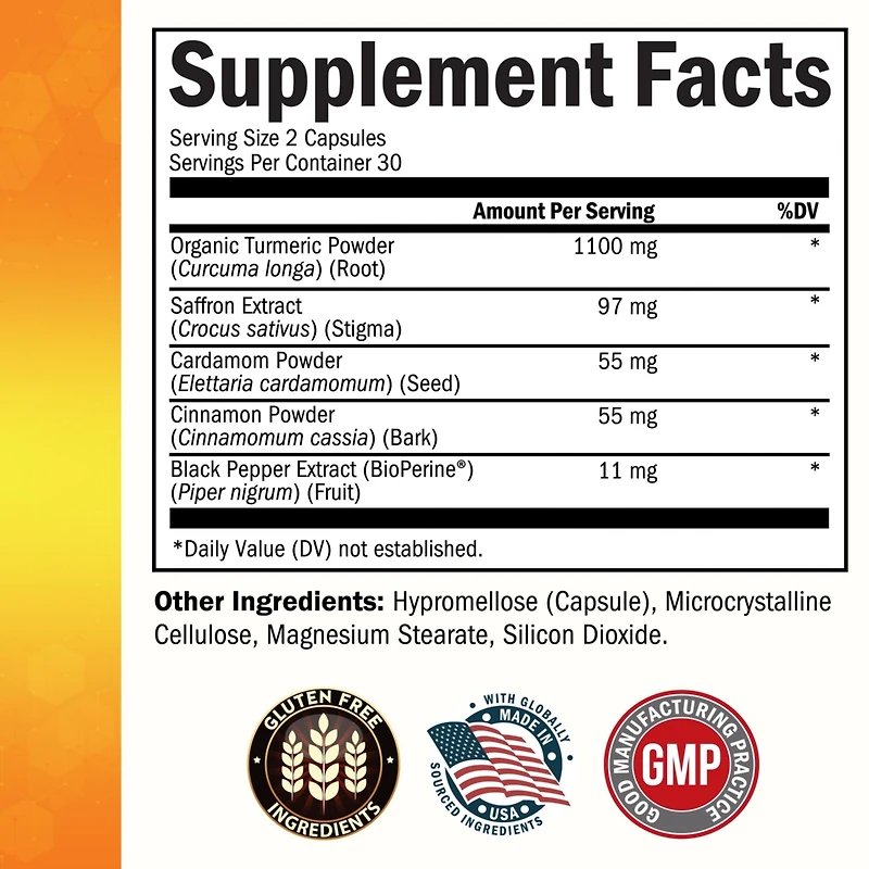 Turmeric Curcumin with Saffron, Cinnamon, BioPerine - Joint Support