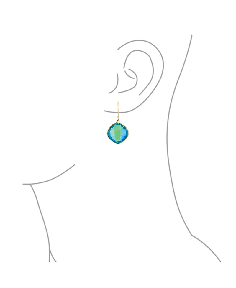 Bling Jewelry Classic 10K Gold Faceted Briolette Bezel Set Square Cushion Cut Blue Peacock Doublet Synthetic Quartz Dangle Drop Earrings Wire Fish Hoo
