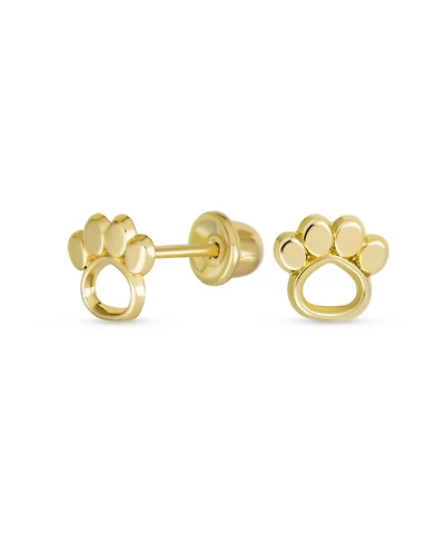 Bling Jewelry Tiny Mini Bff Animal Puppy Kitten Pet Dog Lover Cat Open Paw Print Stud Earrings 10K Yellow Gold Safety Clutch Screw back
