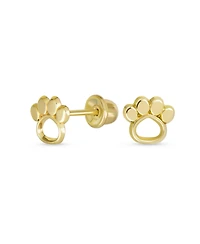 Bling Jewelry Tiny Mini Bff Animal Puppy Kitten Pet Dog Lover Cat Open Paw Print Stud Earrings 10K Yellow Gold Safety Clutch Screw back