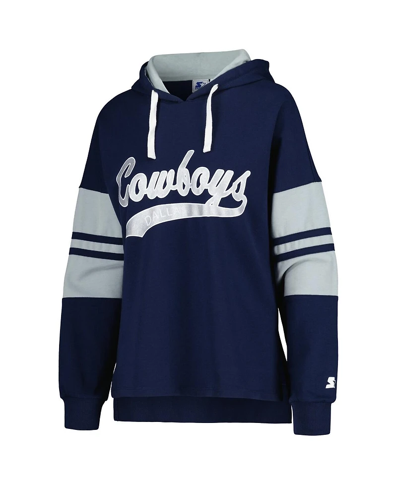 Women's Starter Navy Dallas Cowboys Bump And Run Long Sleeve Hoodie T-shirt
