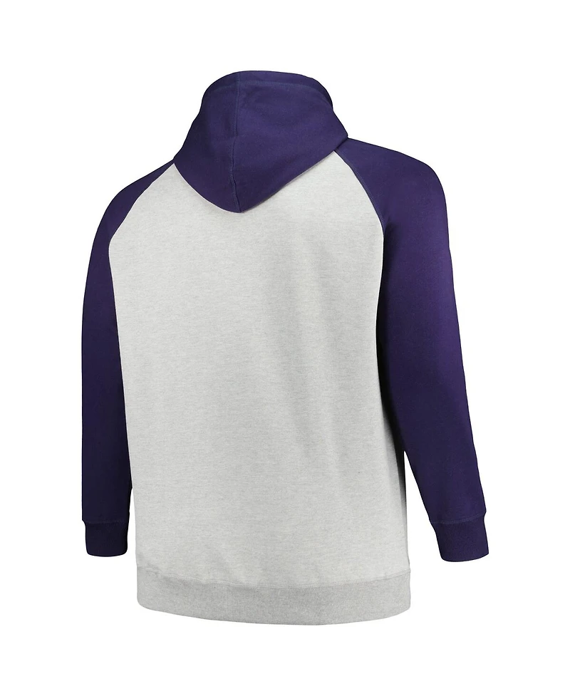 Men's Profile Heather Gray, Navy Distressed Dallas Cowboys Big and Tall Favorite Arch Throwback Raglan Pullover Hoodie