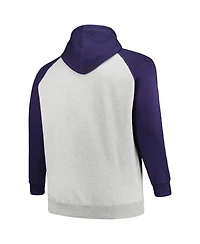 Men's Profile Heather Gray, Navy Distressed Dallas Cowboys Big and Tall Favorite Arch Throwback Raglan Pullover Hoodie