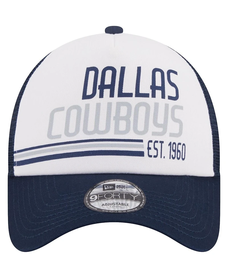Men's New Era White, Navy Dallas Cowboys Stacked A-Frame Trucker 9FORTY Adjustable Hat