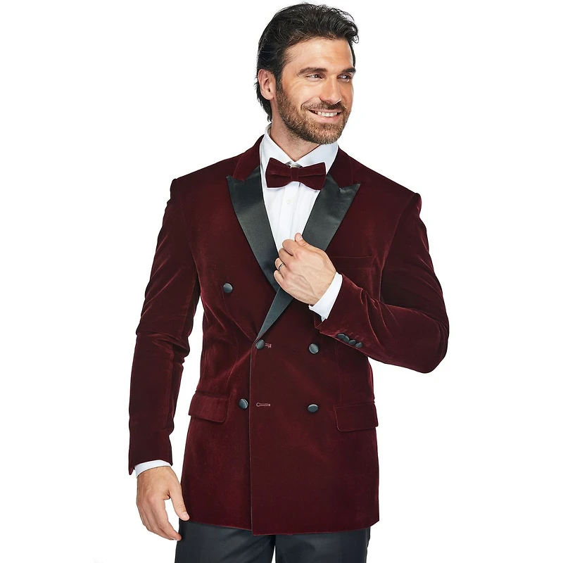 Gino Vitale Men's 2 Piece Double Breasted Velvet Birdseye Lapel Slim Fit Tuxedo