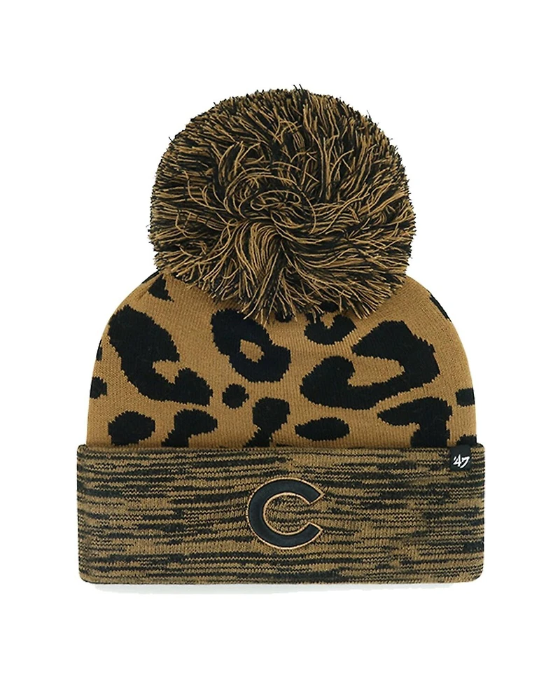 Women's '47 Brand Chicago Cubs Leopard Rosette Cuffed Knit Hat with Pom