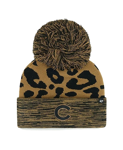 Women's '47 Brand Chicago Cubs Leopard Rosette Cuffed Knit Hat with Pom