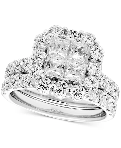 Diamond Princess Quad Cluster Halo Bridal Set (3-1/4 ct. t.w.) in 14k White Gold