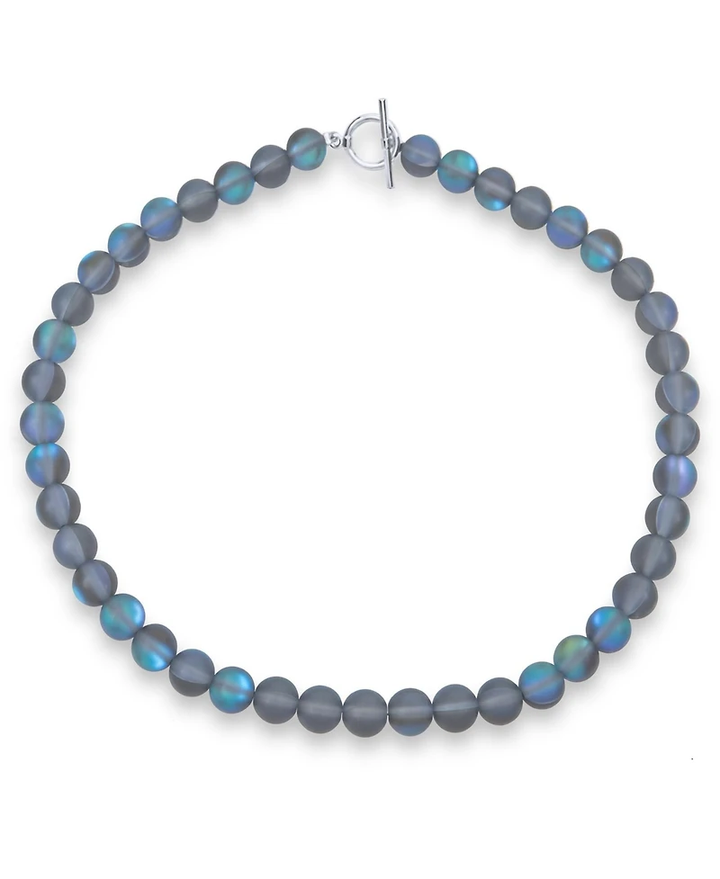 Bling Jewelry Plain Simple Changing Transcalent Created Synthetic Moonstone Round 10MM Bead Strand Necklace Silver Plated Clasp