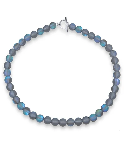 Bling Jewelry Plain Simple Changing Transcalent Created Synthetic Moonstone Round 10MM Bead Strand Necklace Silver Plated Clasp