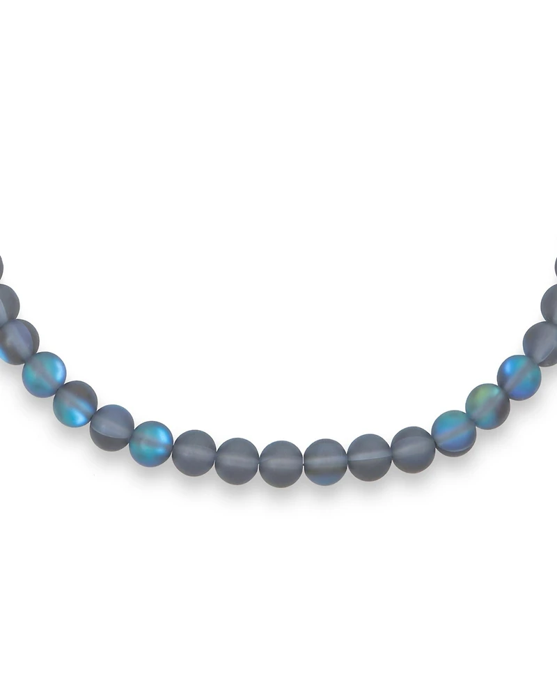 Bling Jewelry Plain Simple Changing Transcalent Created Synthetic Moonstone Round 10MM Bead Strand Necklace Silver Plated Clasp