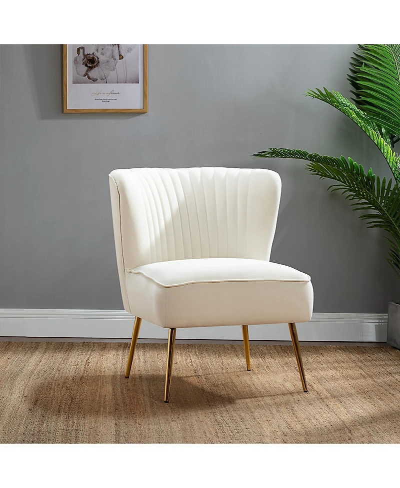 Hulala Home Velvet Accent Chair with Gold Metal Legs for Bedroom Guest Room Vanity