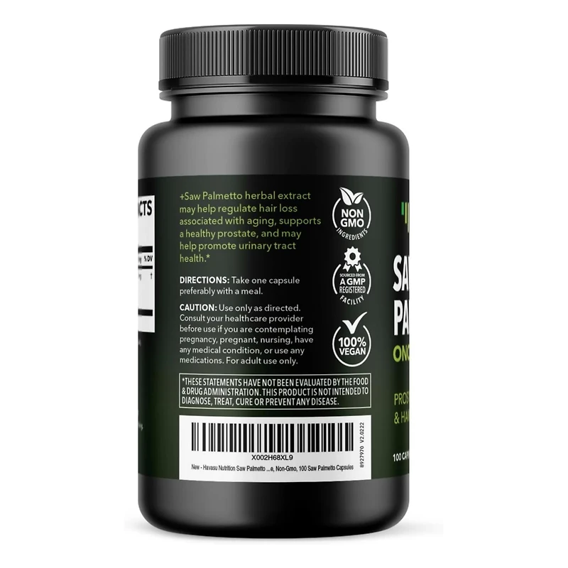 Saw Palmetto Capsules, Prostate Supplement for Men, Reduce Balding & Hair Thinning, Dht Blocker, Havasu Nutrition, 100ct