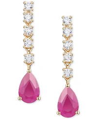 Emerald (3/4 ct. t.w.) & Diamond (1/5 Chain Pear Drop Earrings 14k Gold (Also Ruby Sapphire)