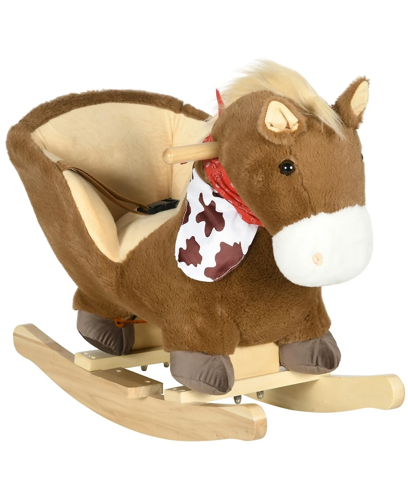 Qaba Baby Rocking Horse, Plush Animal Rocker w/ Realistic Sound, Pedals