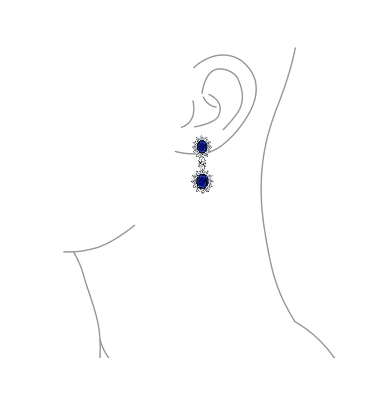 Bling Jewelry Art Deco Style Crown Halo Oval Cubic Zirconia Royal Blue Cz Fashion Dangle Drop Earrings Prom Rhodium Plated