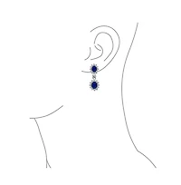 Bling Jewelry Art Deco Style Crown Halo Oval Cubic Zirconia Royal Blue Cz Fashion Dangle Drop Earrings Prom Rhodium Plated