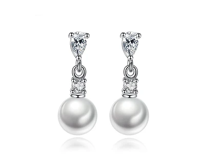 Pearl Drop Earrings with Cubic Zirconia Accents Earrings for Women
