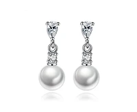 Pearl Drop Earrings with Cubic Zirconia Accents Earrings for Women