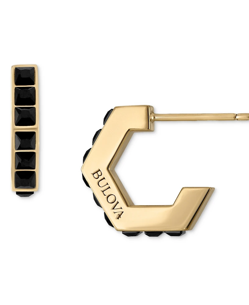 Bulova Gold-Tone Ip Stainless Steel Small Black Spinel Hoop Earrings, 0.55"