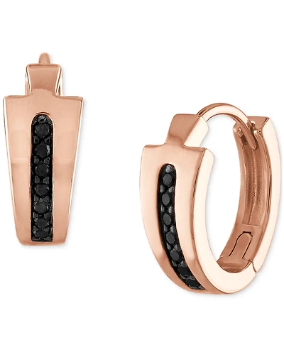 Bulova 14k Rose Gold-Plated Sterling Silver Black Diamond Hoop Earrings, 0.5"