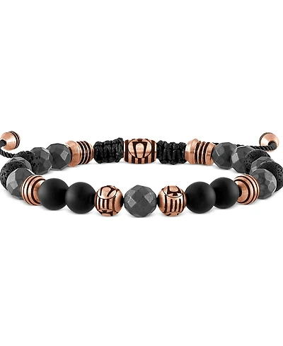 Bulova Rose Gold-Tone Ip Stainless Steel Black Onyx Beaded Cord Slider Bracelet