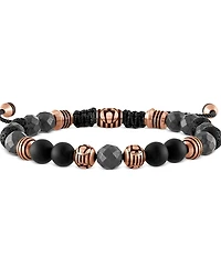 Bulova Rose Gold-Tone Ip Stainless Steel Black Onyx Beaded Cord Slider Bracelet