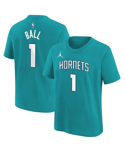Big Boys Jordan LaMelo Ball Teal Charlotte Hornets Icon Name and Number T-shirt