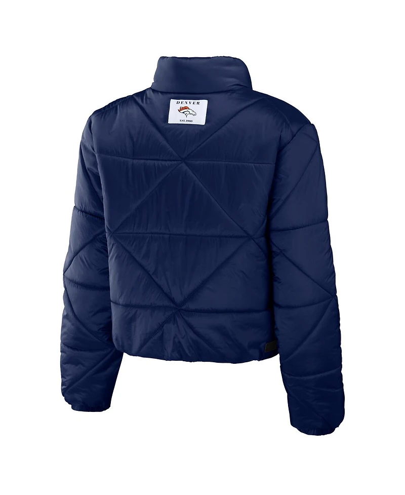 Women's Wear by Erin Andrews Navy Denver Broncos Cropped Puffer Full-Zip Jacket
