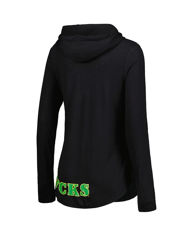 Women's Colosseum Black Oregon Ducks My Lover Lightweight Hooded Long Sleeve T-shirt