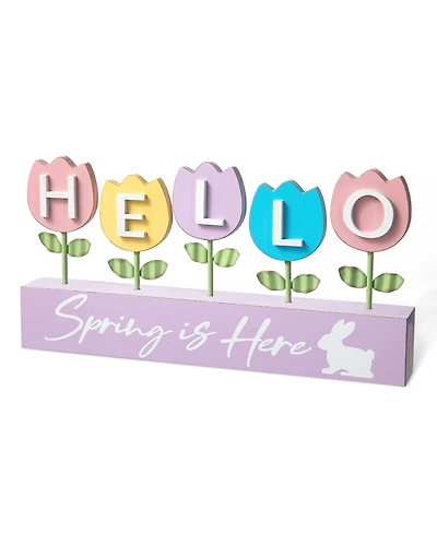 Glitzhome 12" L Easter Wooden and Metal Tulips Table Decor