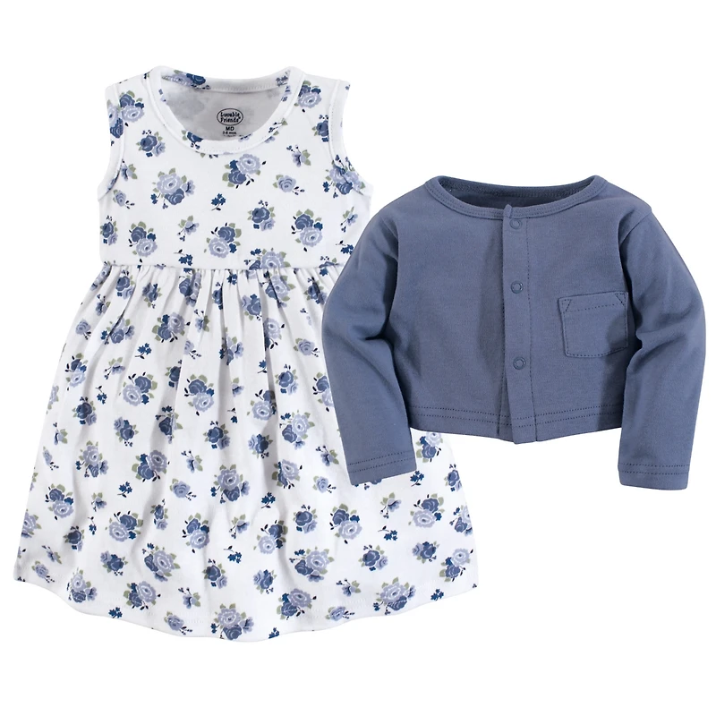 Luvable Friends Baby Girls Dress and Cardigan 2pc Set