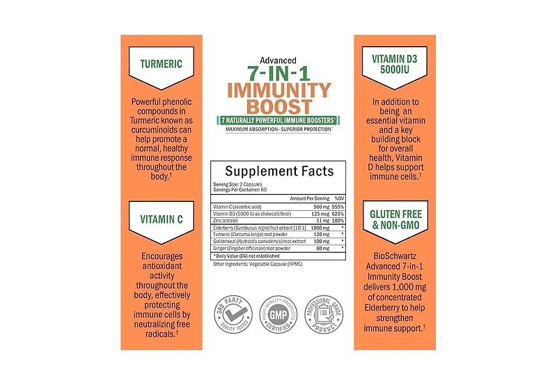 Immune Support Supplement - Zinc, Vitamin C, D3, Elderberry, Goldenseal