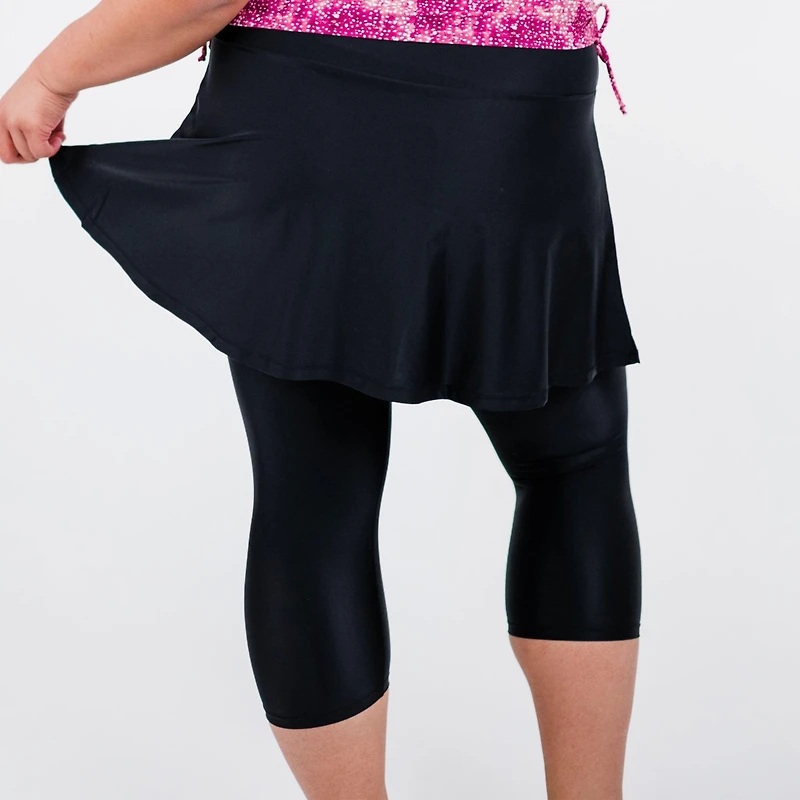 Calypsa Plus Flared Swim Skort With Capri Leggings
