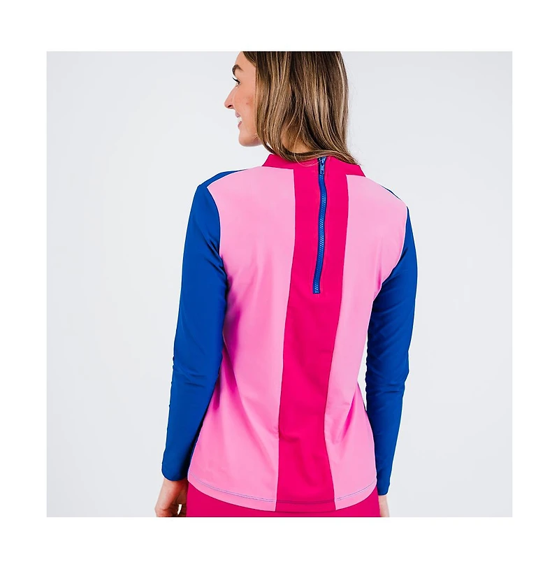 Calypsa Women's Back Zip Color Block Rash Guard