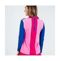 Calypsa Women's Back Zip Color Block Rash Guard