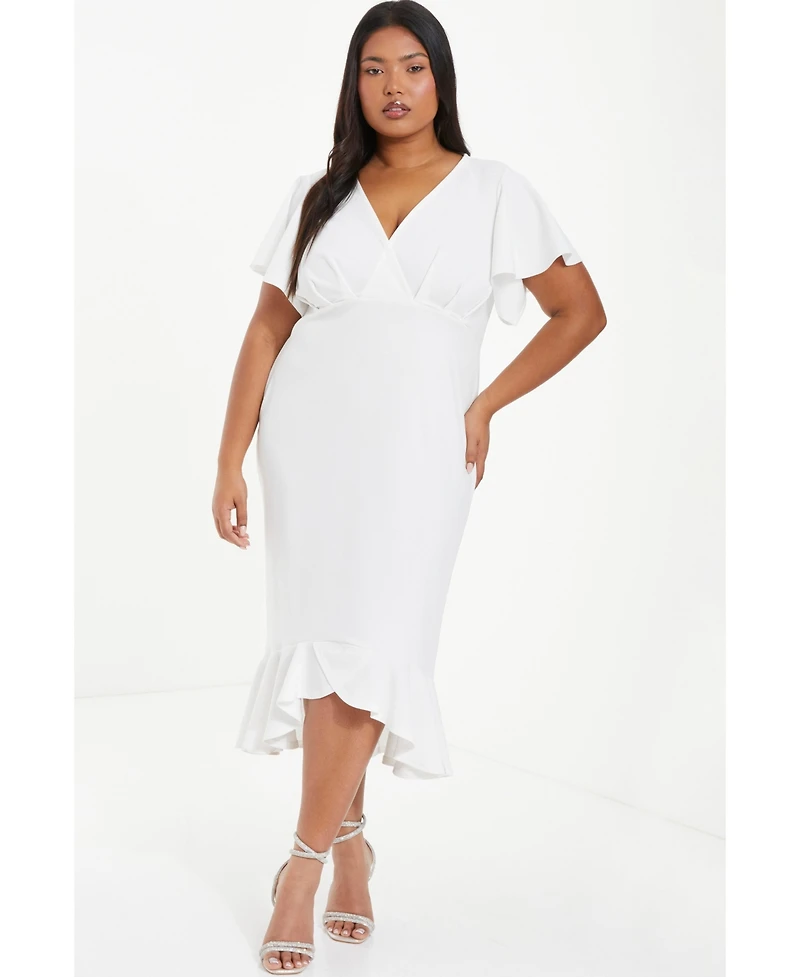 Quiz Women's V-Neck Frill Hem Midi Dress