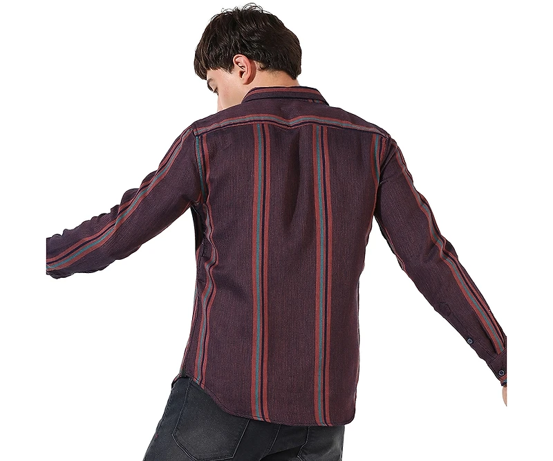 Campus Sutra Men's Maroon Striped Regular Fit Casual Shirt